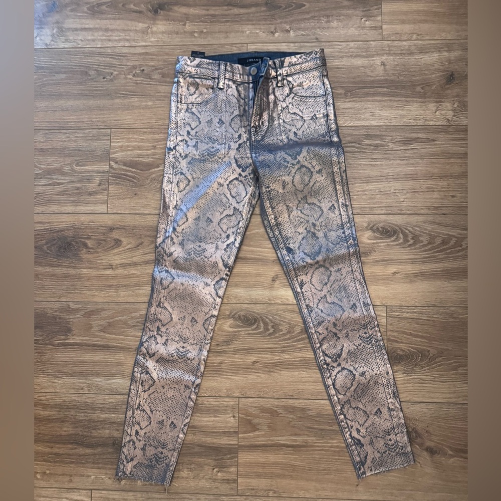 J Brand Alana Rose Gold Snake Foil Skinny Jeans